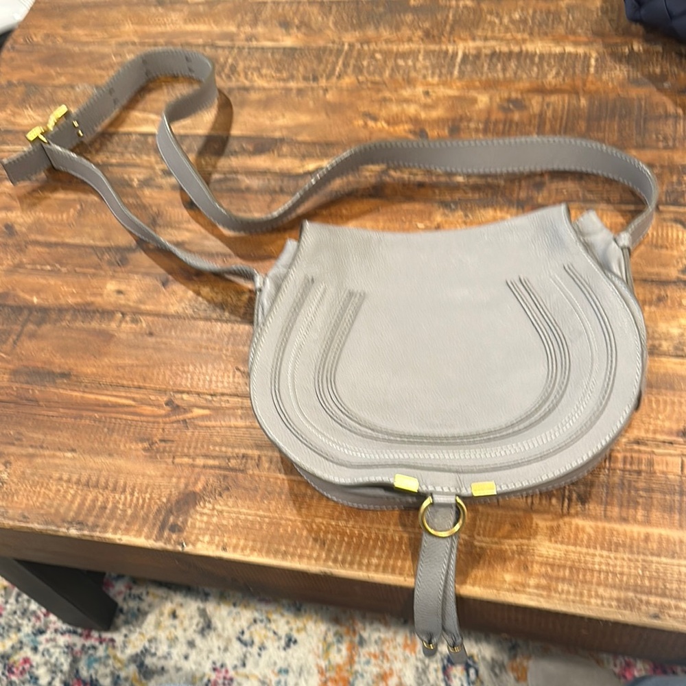 Chloe Gray Crossbody Bag with Flap Closure and Adjustable Strap